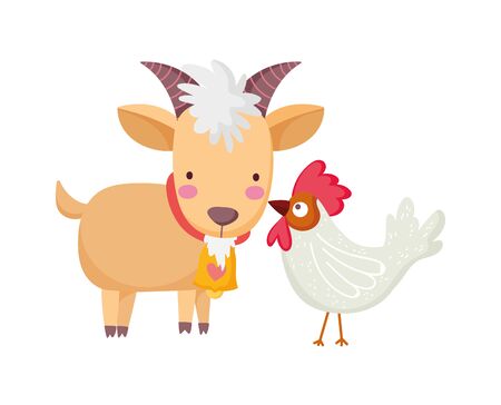 goat rooster farm animal cartoonのイラスト素材