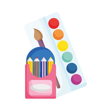 back to school education colored pencils in box and palette color brush vector illustrationのイラスト素材
