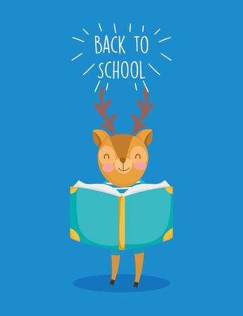 back to school education cute deer reading a bookのイラスト素材