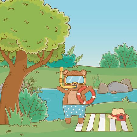 Bear cartoon design, Summer vacation tourism and season theme Vector illustrationのイラスト素材