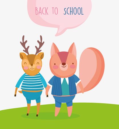 back to school education deer and squirrel students cartoonのイラスト素材