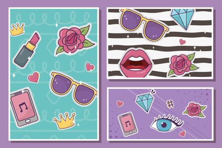 decoration fashion patches banner set style vector illustrationのイラスト素材