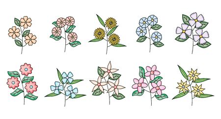 set of flowers and leafs garden icons vector illustration designのイラスト素材