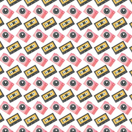 retro music cassettes and cameras photographic patternのイラスト素材
