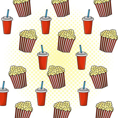 pop corn and soda paper cup and straw background vector illustration graphic designのイラスト素材