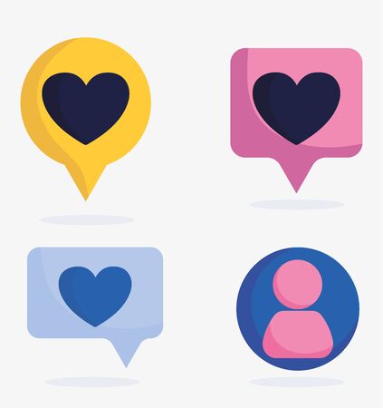 social media speech bubble love heart chat avatar set vector illustrationのイラスト素材