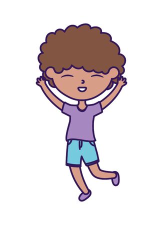 happy childrens day, cute boy hands up celebration cartoon character vector illustrationのイラスト素材