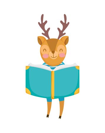 back to school education cute deer reading books supply vector illustrationのイラスト素材