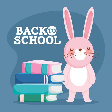 back to school education cute little rabbit wirh stack books vector illustrationのイラスト素材