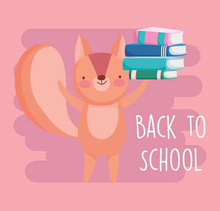 back to school education cute squirrel with stacked of books vector illustrationのイラスト素材