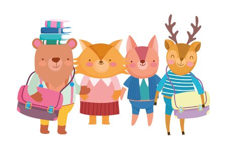 back to school education cute fox bear squirrel and fox students cartoon vector illustrationのイラスト素材