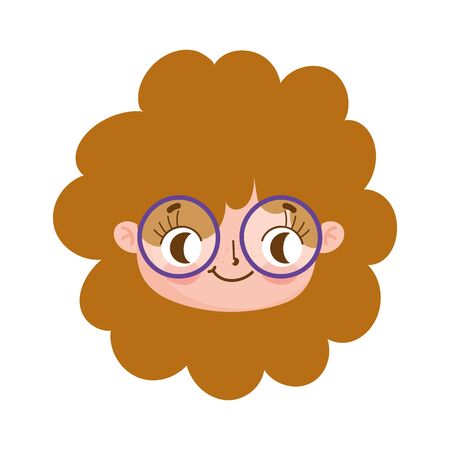 cute face curly hair girl with glasses facial expression vector illustrationのイラスト素材