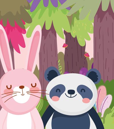 little animal cartoon character forest foliage nature landscape vector illustrationのイラスト素材