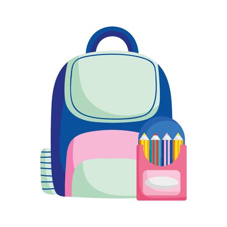 back to school education backpack and colored pencils in box vector illustrationのイラスト素材