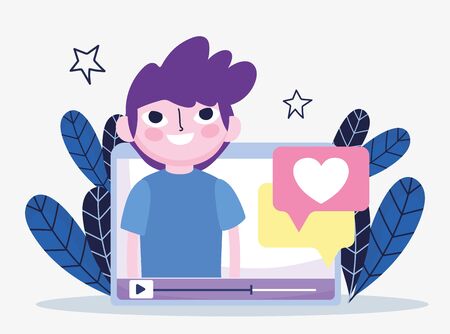 young man chat message love mobile social media vector illustrationのイラスト素材