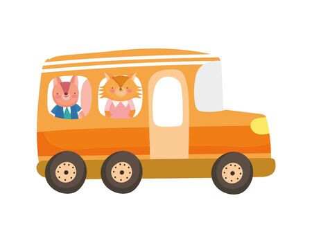 back to school education fox and squirrel in the busのイラスト素材