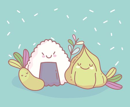 rice roll wasabi pea menu restaurant food cute vector illustrationのイラスト素材