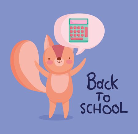 back to school education cute squirrel thinking calculator vector illustrationのイラスト素材