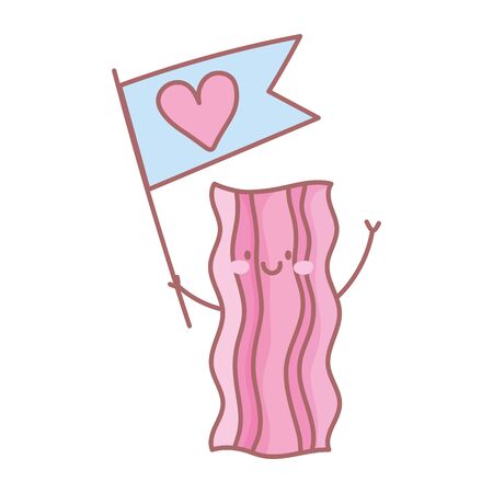 bacon with flag love menu restaurant food cute vector illustrationのイラスト素材