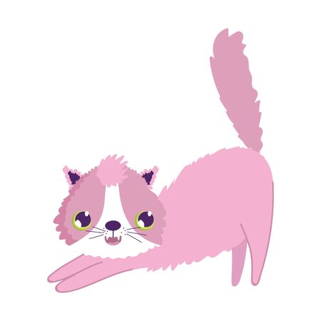 pink stretching cat cartoon feline character pets vector illustrationのイラスト素材