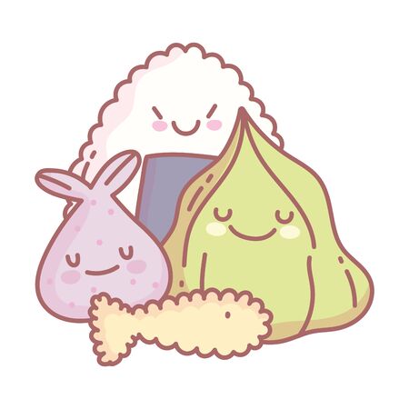 sushi rice wasabi garlic fish menu restaurant food cute vector illustrationのイラスト素材