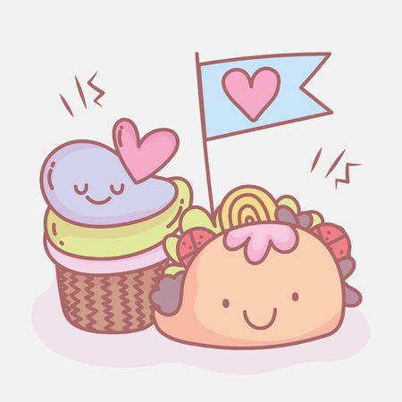taco and sweet cupcake menu restaurant food cute vector illustrationのイラスト素材