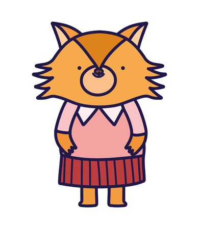 cute fox with clothes cartoon character on white backgroundのイラスト素材