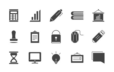 office supply equipment stationery icon set silhouette on white backgroundのイラスト素材