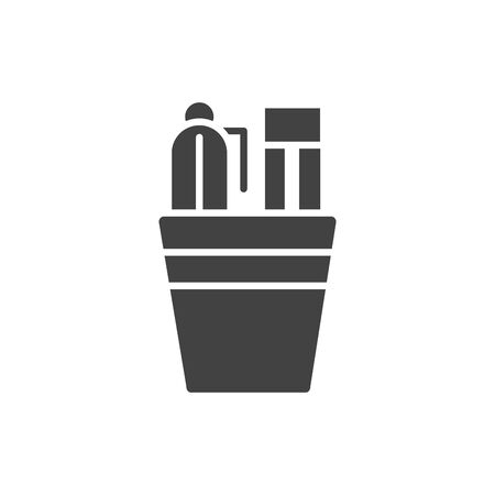 office pen pencil in cup stationery supply vector illustration silhouette on white backgroundのイラスト素材
