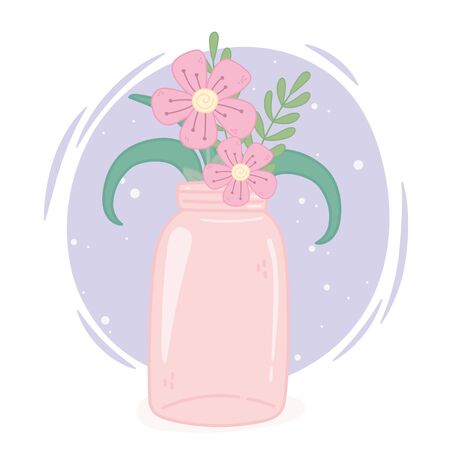 mason jar pink flowers leves decoration ornament design vector illustrationのイラスト素材