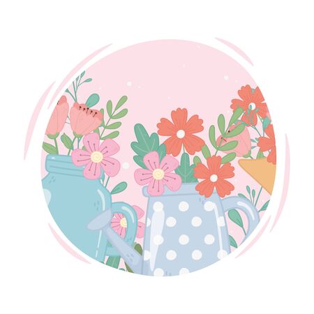 mason jar and watering can with flowers decoration ornament vector illustrationのイラスト素材