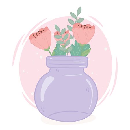 purple mason jar with flowers foliage decoration ornament vector illustrationのイラスト素材