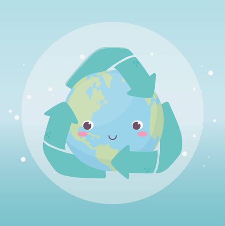 world with recycle arrows environment ecology cartoon designのイラスト素材