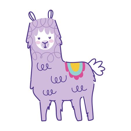 cute alpaca animal cartoon doodle color on white background vector illustrationのイラスト素材