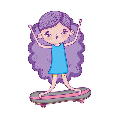 little girl riding skateboard cartoon characterのイラスト素材