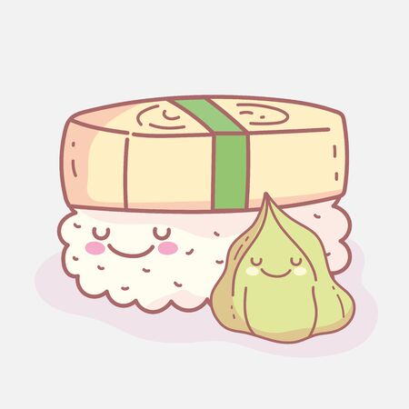 wasabi and roll sushi cartoon food cute vector illustrationのイラスト素材