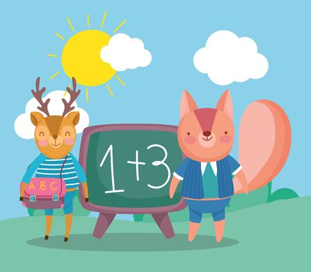 back to school, squirrel deer with backpack chalkboard vector illustrationのイラスト素材