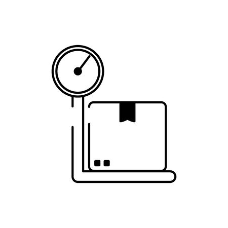 cardboard box on scale logistic cargo delivery line style iconのイラスト素材