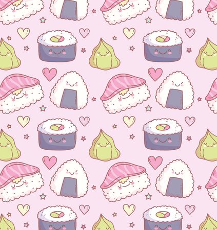 japanese sushi wasabi delicious cartoon food cute backgroundのイラスト素材