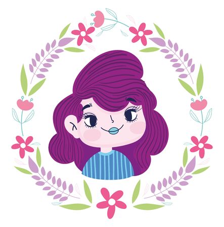 cute girl with wreath flowers nature decoration botanyのイラスト素材