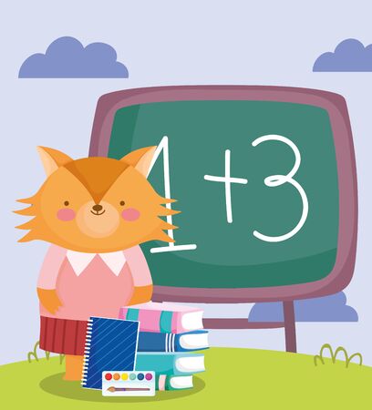 back to school, fox chalkboard books notepad palette colorのイラスト素材