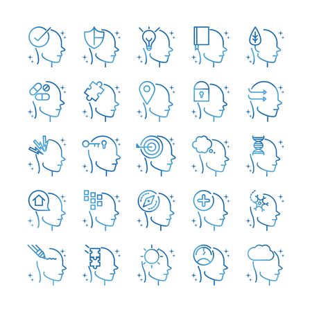 alzheimers disease neurological brain medical condition icons set gradient lineのイラスト素材
