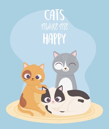 cats make me happy, differents cat in carpet cartoonのイラスト素材