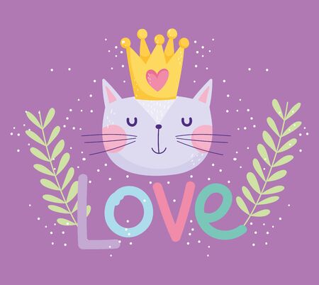 love cat face with crown decoration cartoon cute textのイラスト素材