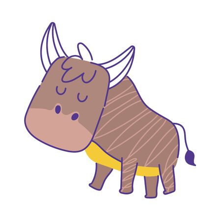 bull animal cartoon doodle color on white backgroundのイラスト素材