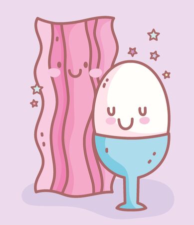 boiled egg and bacon menu restaurant food cuteのイラスト素材