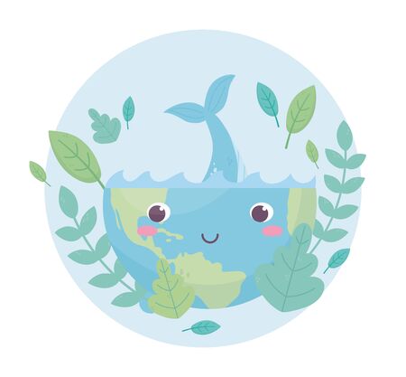 whale world nature environment ecology cartoon designのイラスト素材