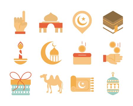 ramadan arabic islamic celebration icon set tone color iconのイラスト素材