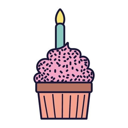birthday cupcake with candle cartoon icon style design vector illustrationのイラスト素材