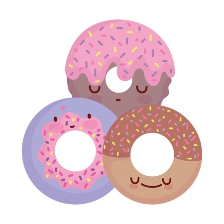 sweet donuts menu character cartoon food cute vector illustrationのイラスト素材